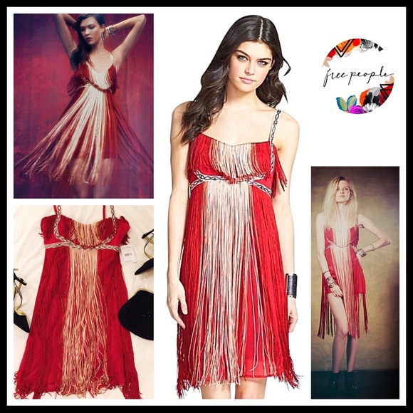 Free People Dresses & Skirts - FREE PEOPLE RED FRINGE BOHO COCKTAIL PARTY DRESS